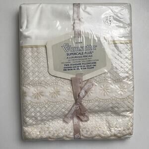 VTG Wamsutta Std Pillowcase Pair Supercale Plus White Embroidered Cottage 200